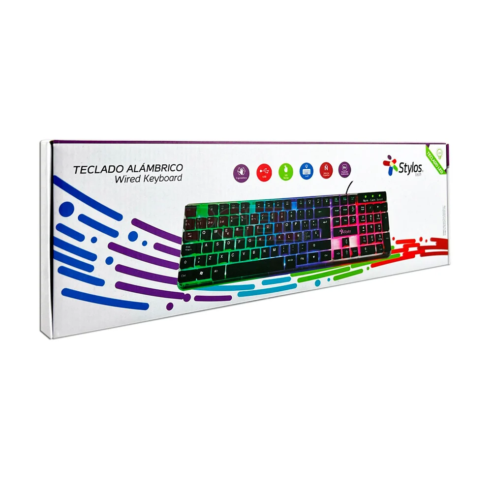 Teclado ergonómico alámbrico de 105 teclas con luces led rgb / stylos…