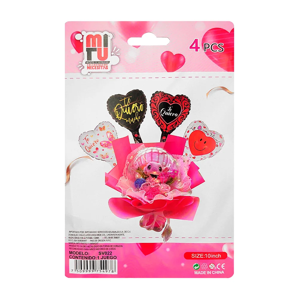 Paquete con 4 globos metálicos de 10 pulgadas con forma de corazón co…