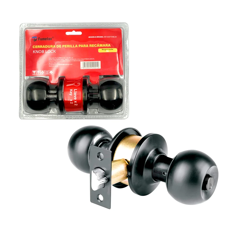 Cerradura fumetax de perilla color negro mate para recámara + juego d…
