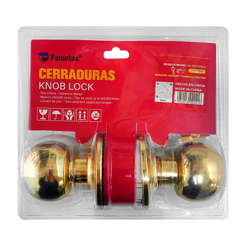 Cerradura fumetax de perilla color dorado para puerta de recamara + j…