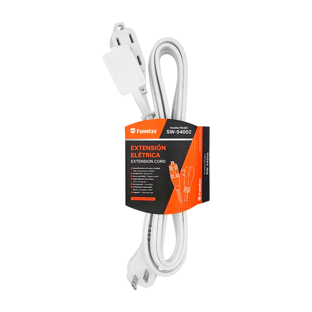Extensión eléctrica fumetax de 2 metros, color blanco, con 3 tomacorr…