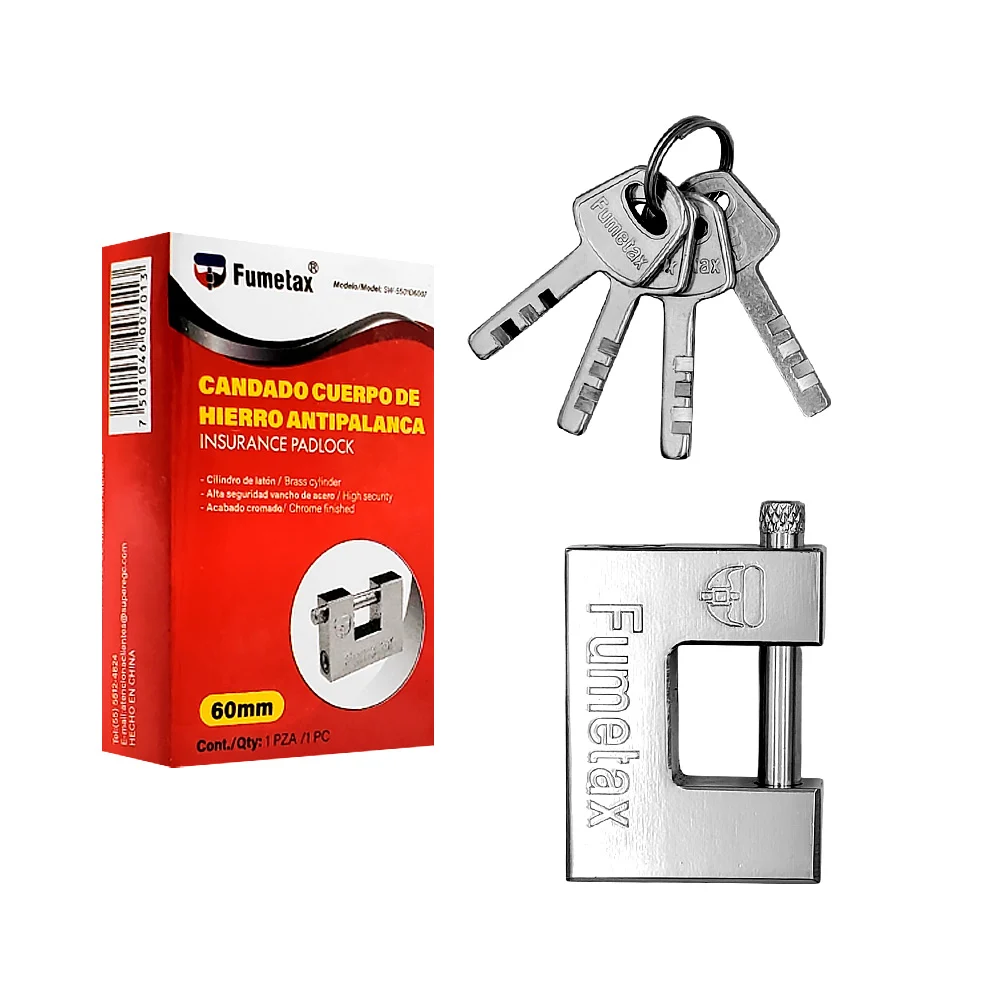 Candado de seguridad cuadrado 60mm con acabado cromado + juego de 4 l…