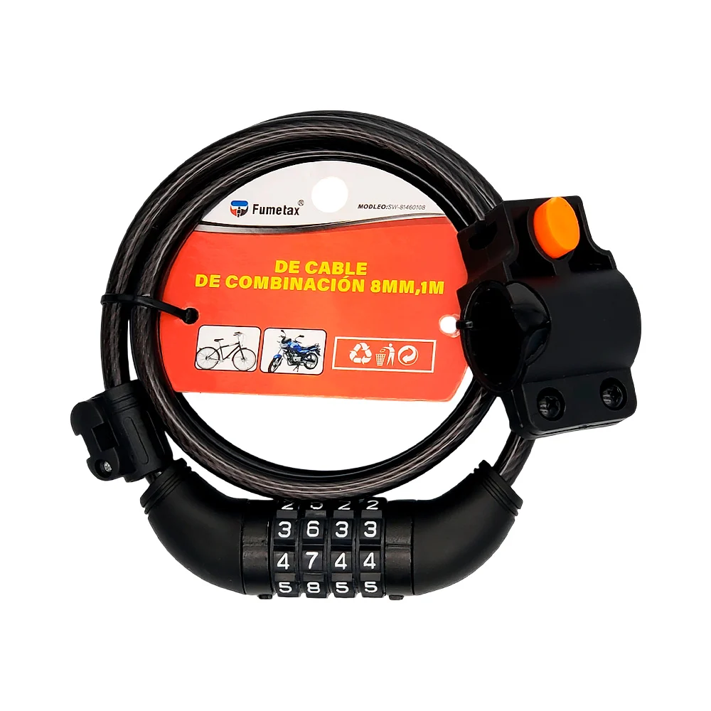 Candado fumetax de combinación 4 dígitos para bicicleta o moto, 8mm x…