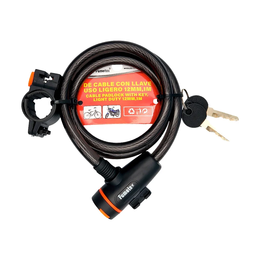 Candado fumetax con cable 12mm de ancho y 1 metro de largo para bicic…