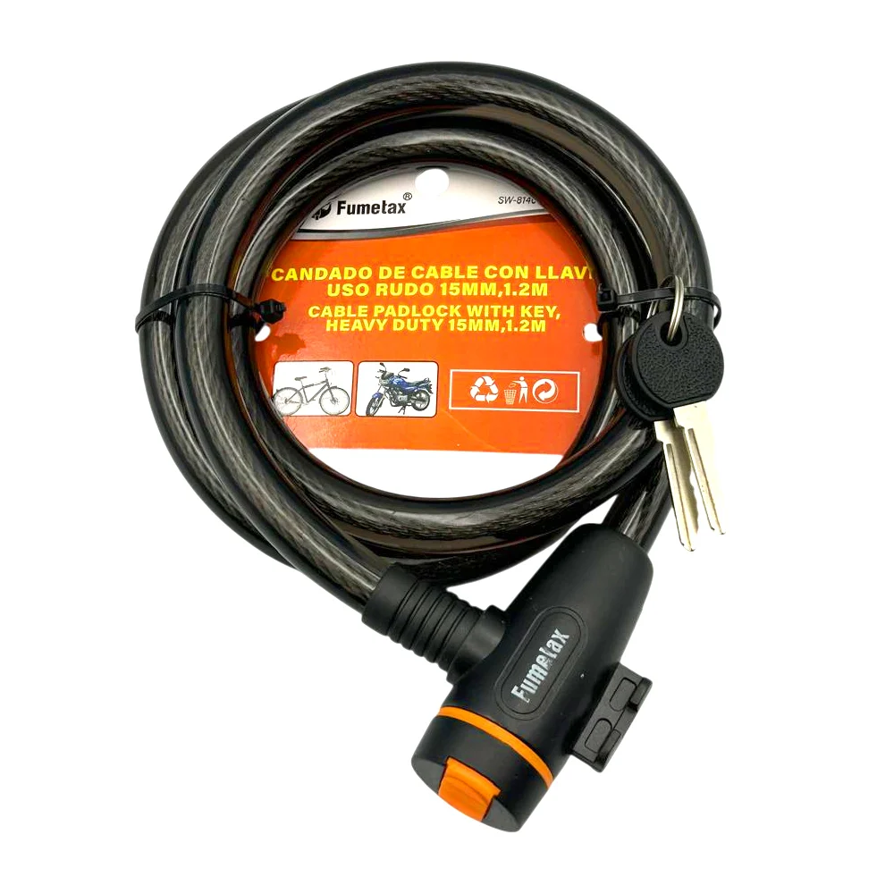 Candado fumetax con cable 15mm de ancho y 1.2 metros de largo para bi…