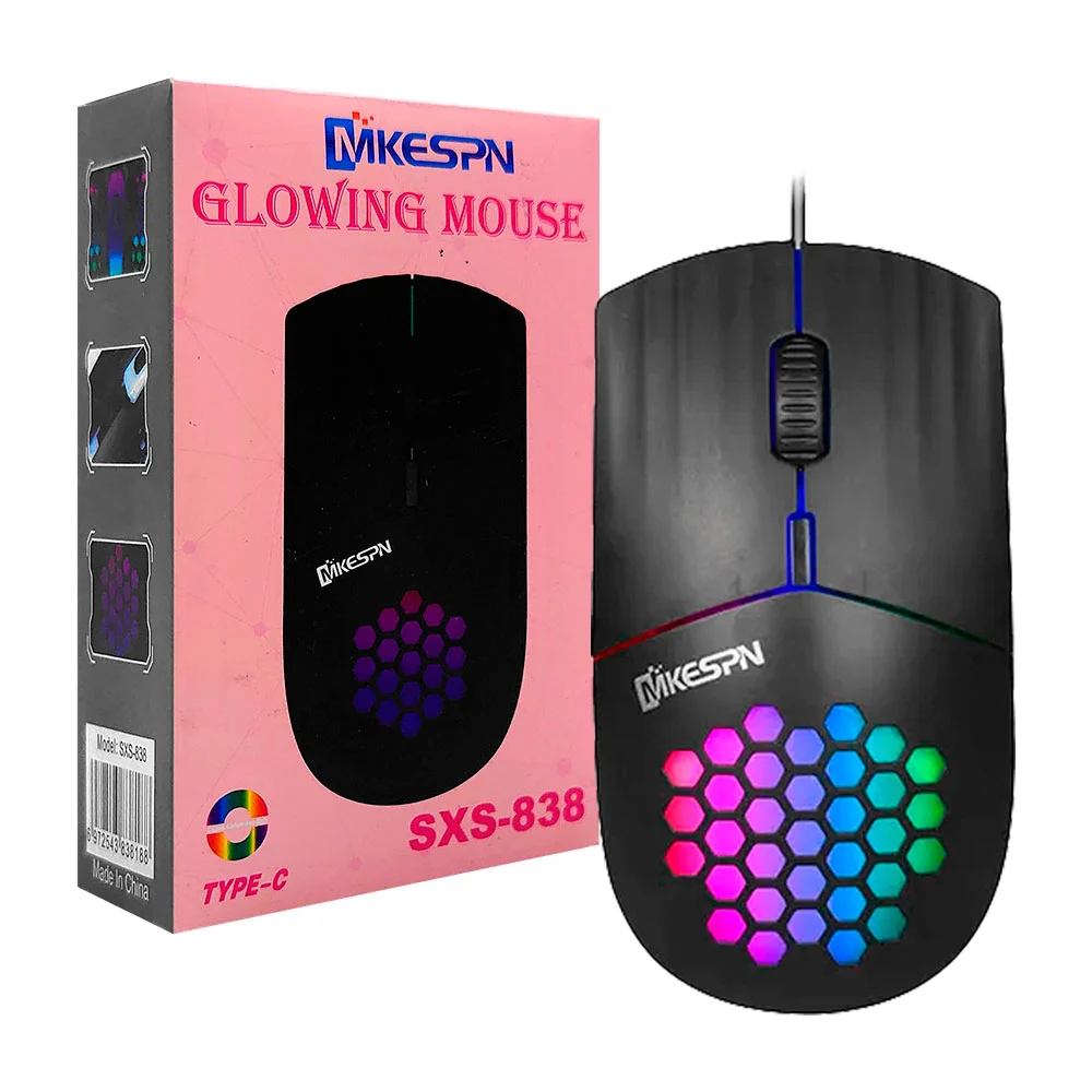 Mouse alámbrico con entrada tipo c, 1600 dpi y luces rgb, variedad de…