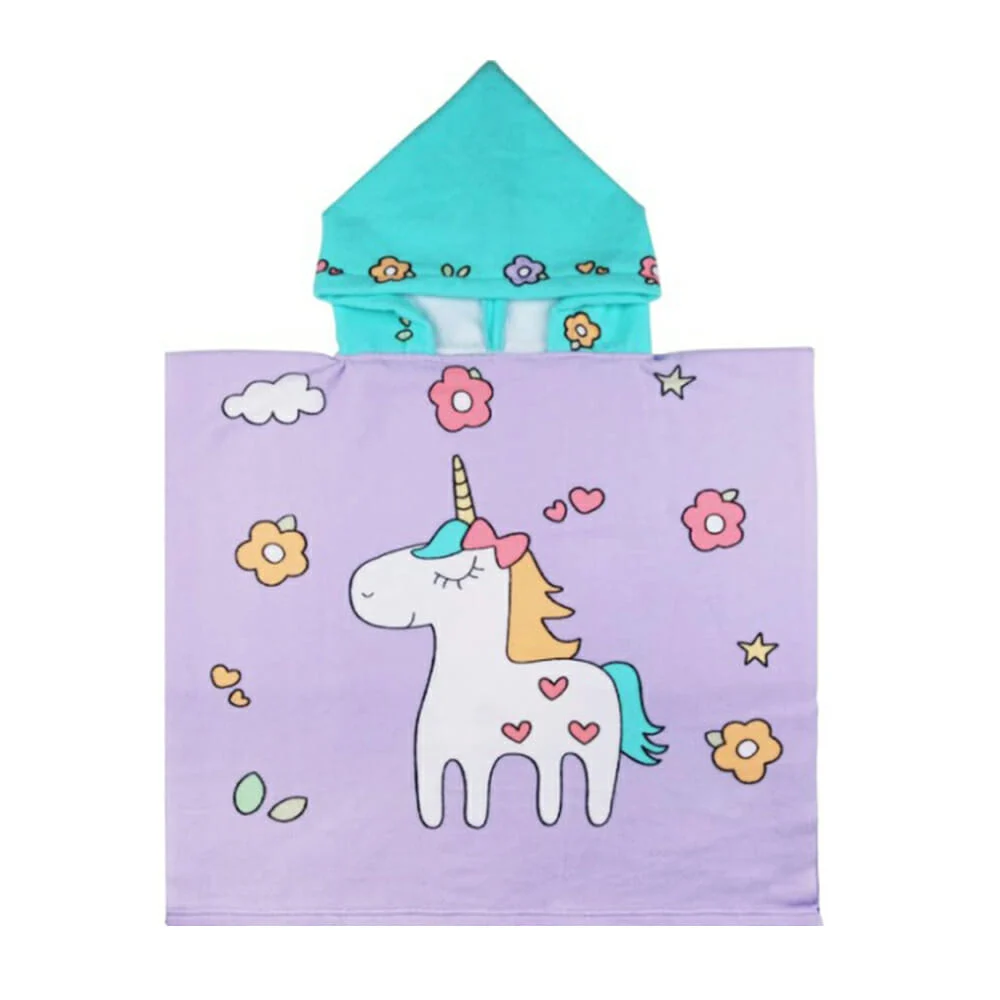 Bata de baño infantil tipo poncho con gorro y diseño animado, varieda…