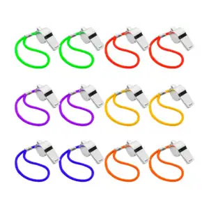 Paquete de 12 silbatos metálicos con correa de colores / bt-520