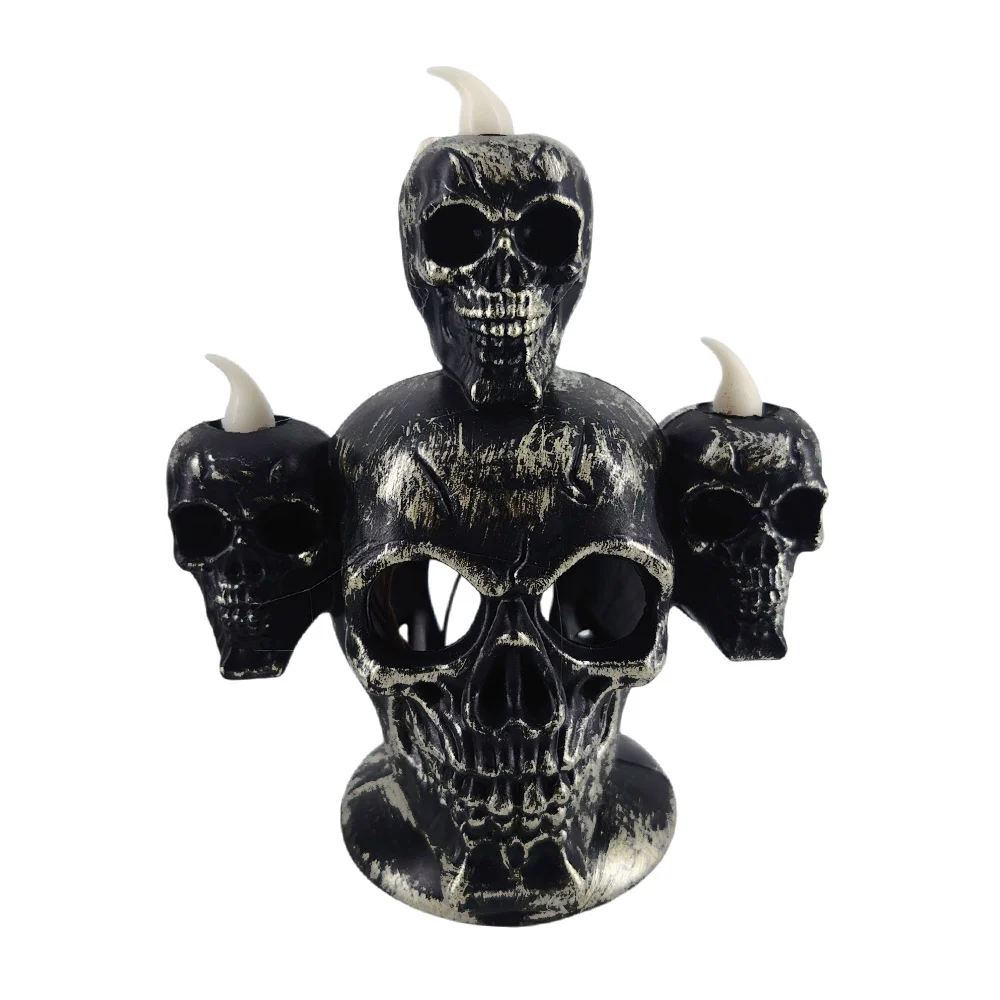 Vela tipo candelabro con diseño de calaveras craneos con luz blanca /…