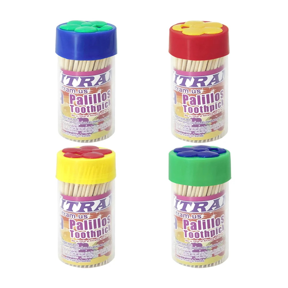 Bote transparente pequeño con palillos de bambú y tapa en forma de fl…