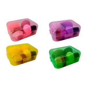 Estuche de plástico en forma rectangular con 3 esponjas + 1 brocha ap…