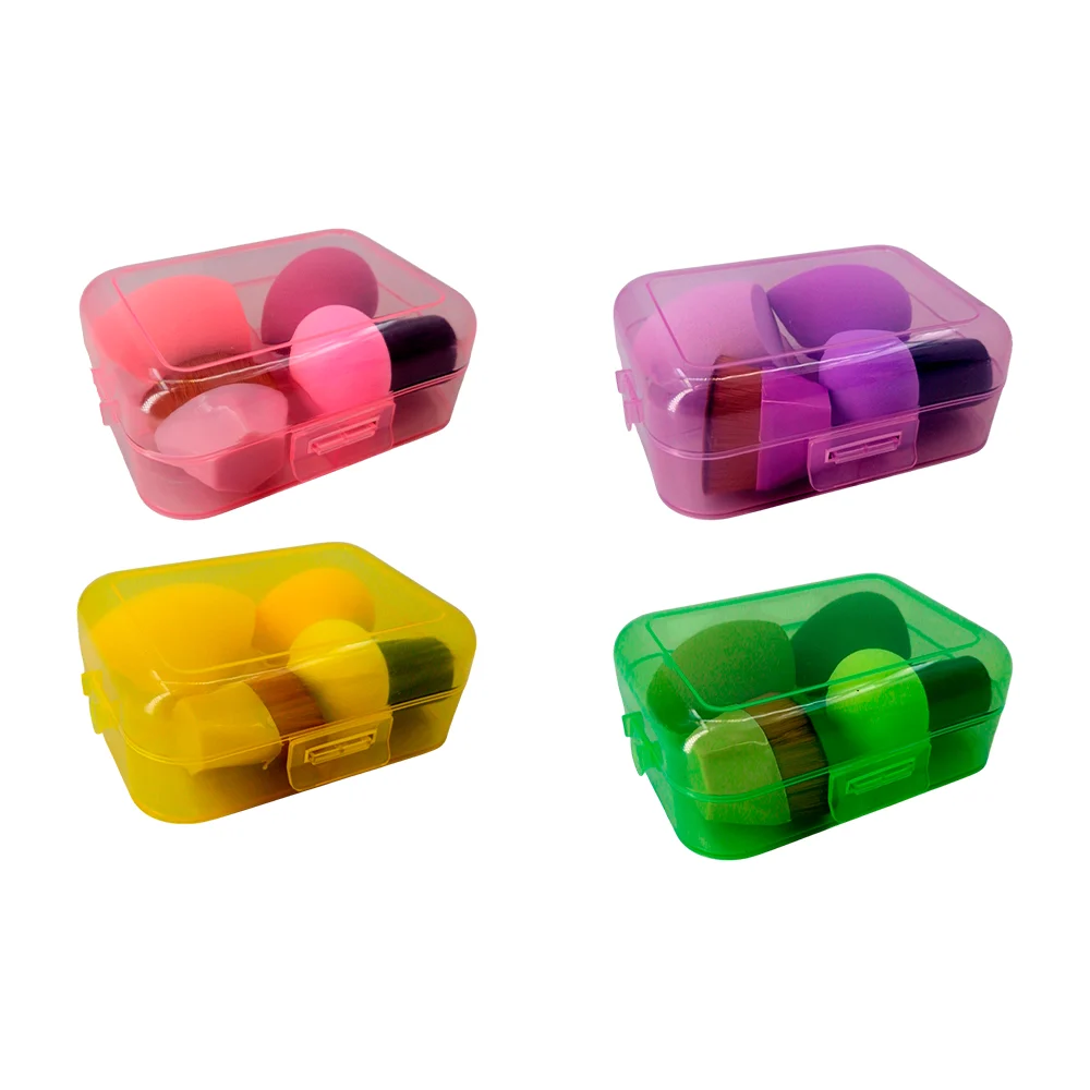 Estuche de plástico en forma rectangular con 3 esponjas + 1 brocha ap…