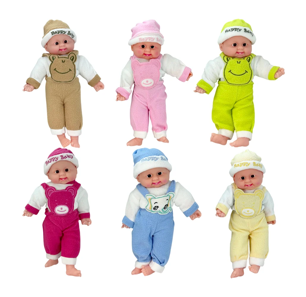 Muñeco tipo nenuco con traje estampado de animales y gorro afelpado 3…