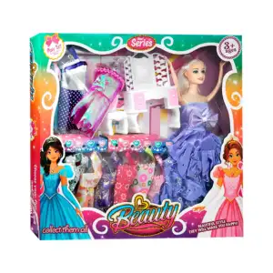 Set de muñeca beauty con 10 vestidos intercambiables y tocador, varie…