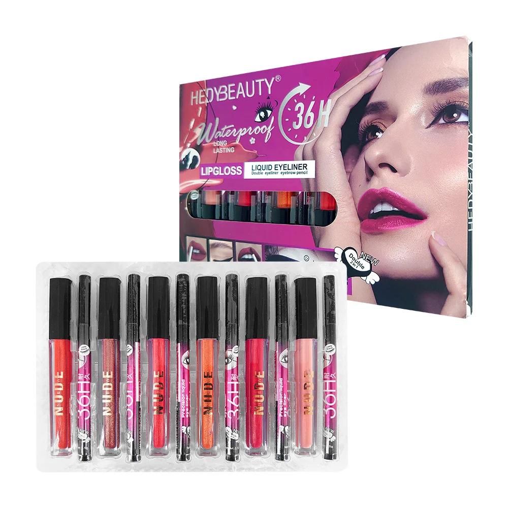 Paquete de brillos labiales nude y 6 delineadores de ojos de 36h con …