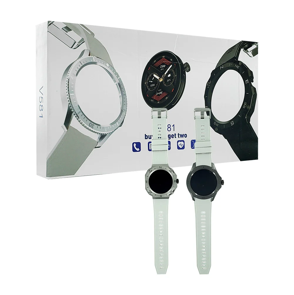 Smart watch redondo con correa de silicona y 2 case protectores metál…