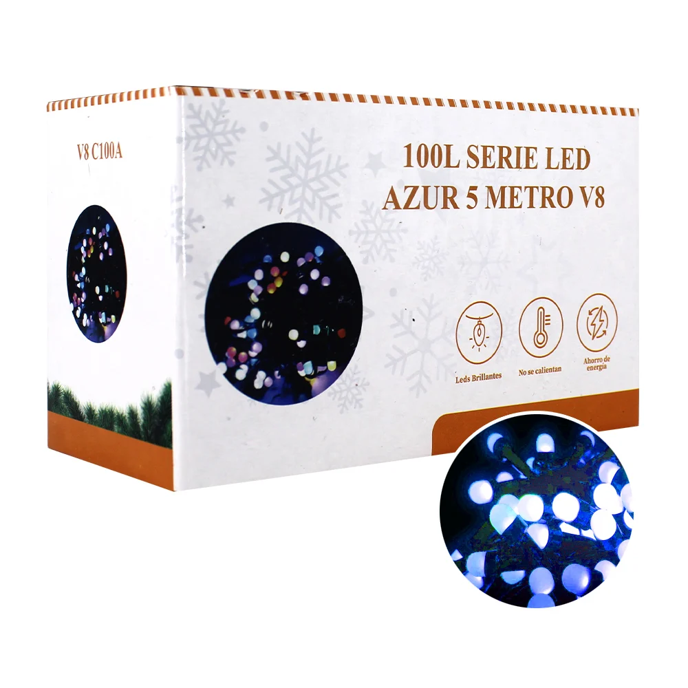 Serie de cable verde, 5 metros con 100 luces led en color azul / v8-c…