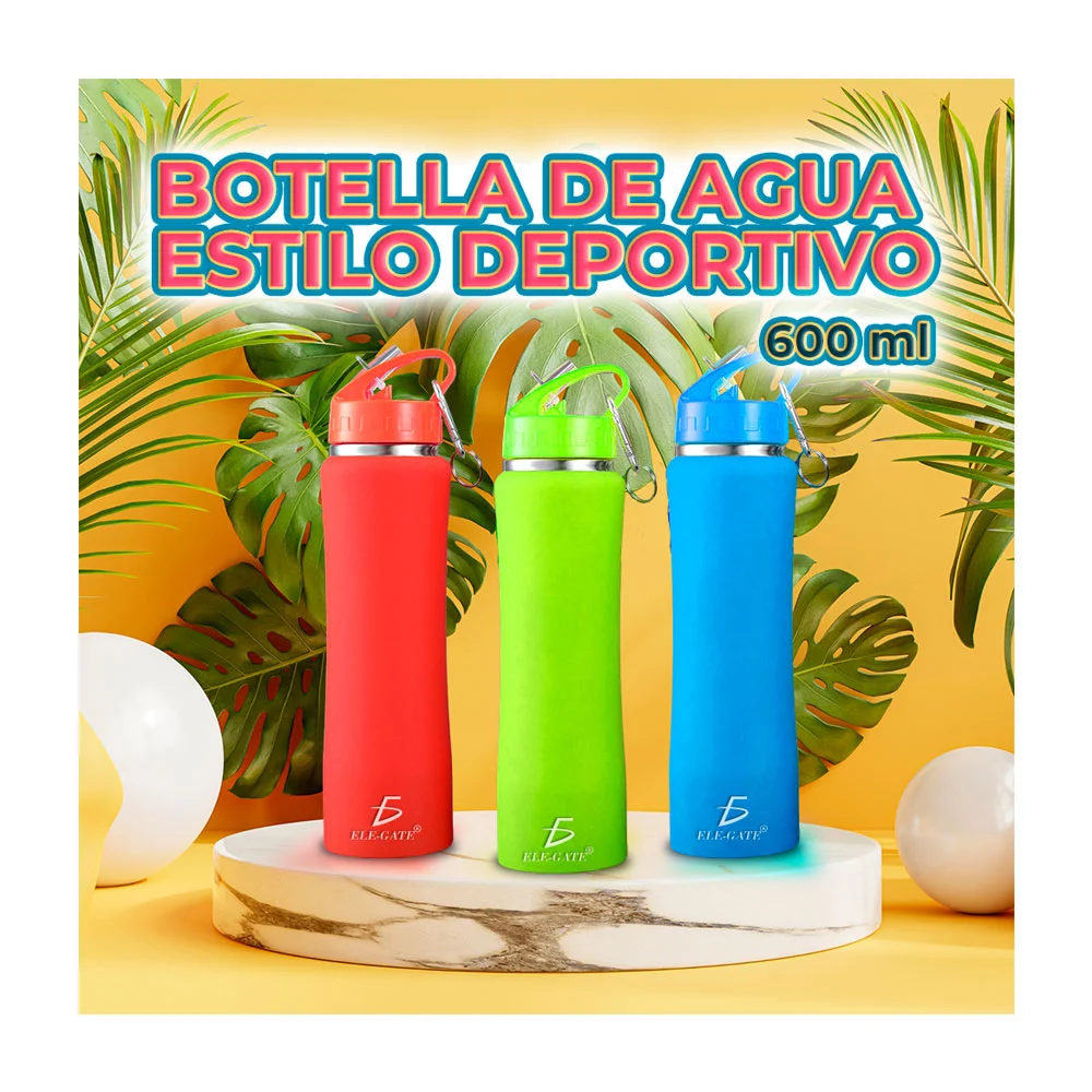Botella térmica deportiva de acero inoxidable con capacidad de 600ml,…