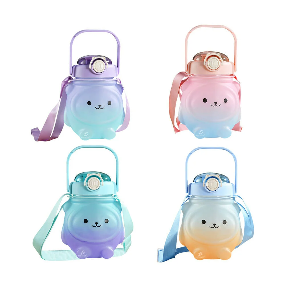 Botella cantimplora con diseño de oso kawaii, asa tipo soporte para t…