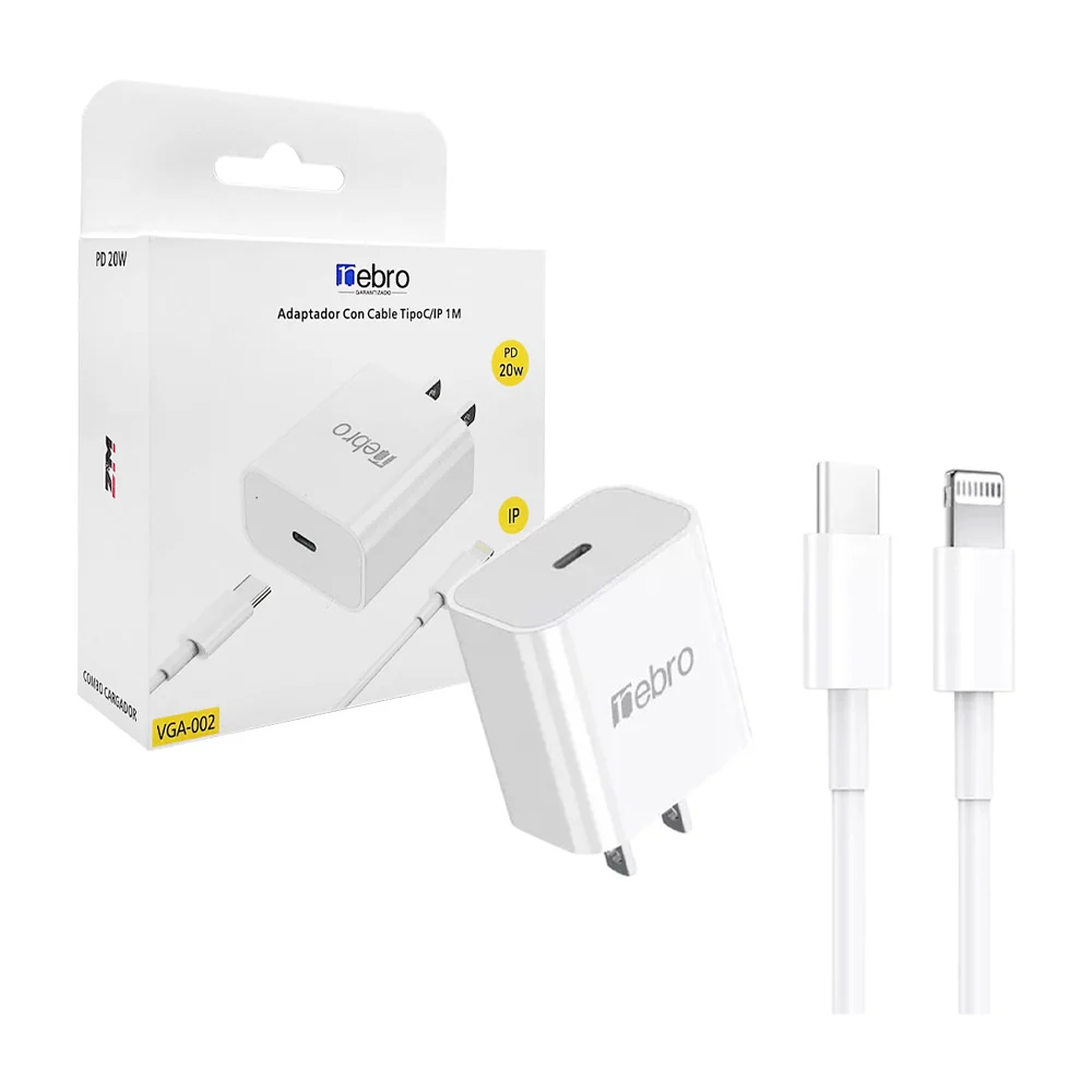Combo cargador con cubo de 20 watts y cable de tipo c a lightning / 5…