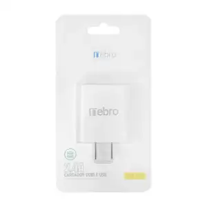 Cubo cargador blanco con 2 entradas usb de 2.4a / 360019