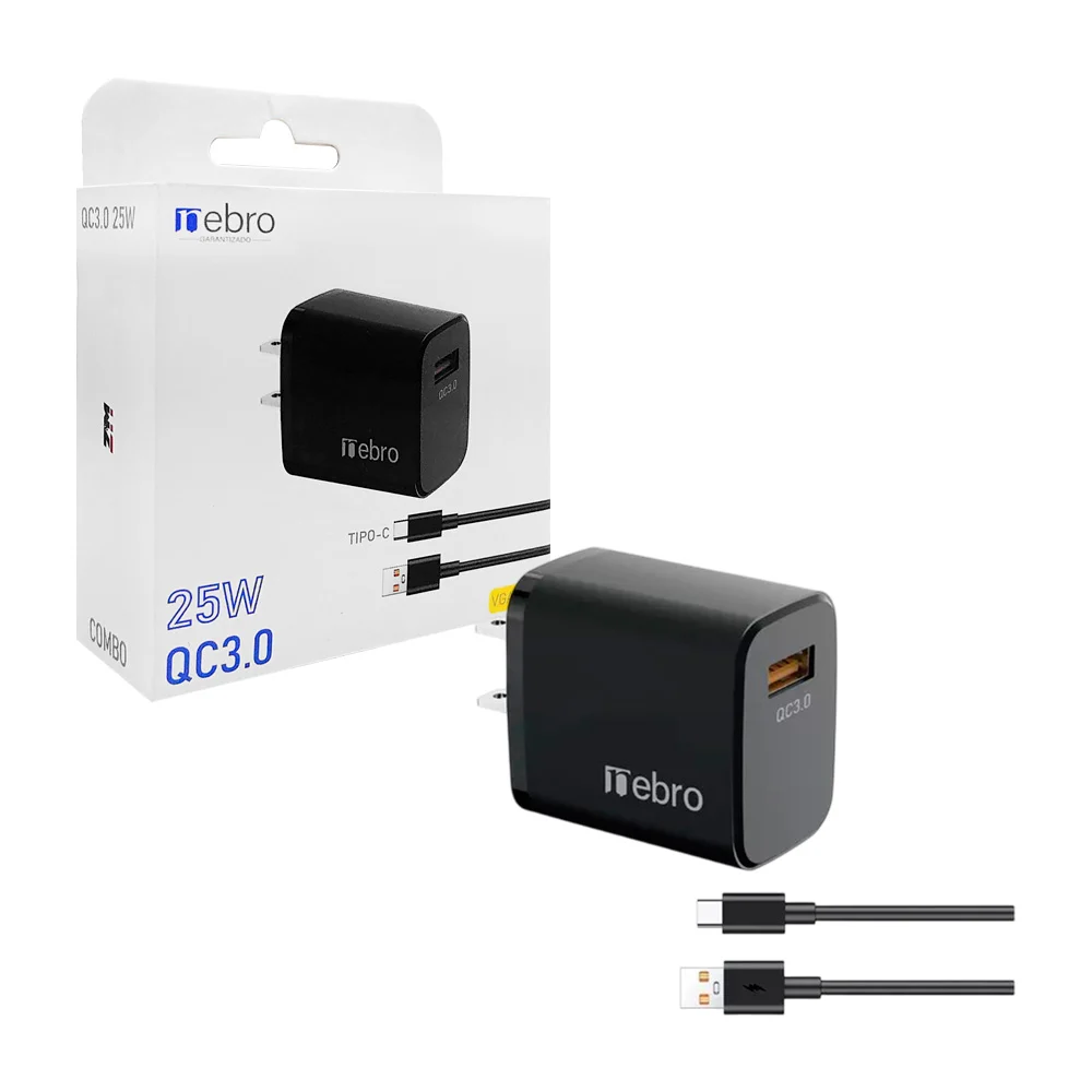 Combo cargador con cubo qc3.0 y cable con entrada tipo c, 25 watts / …