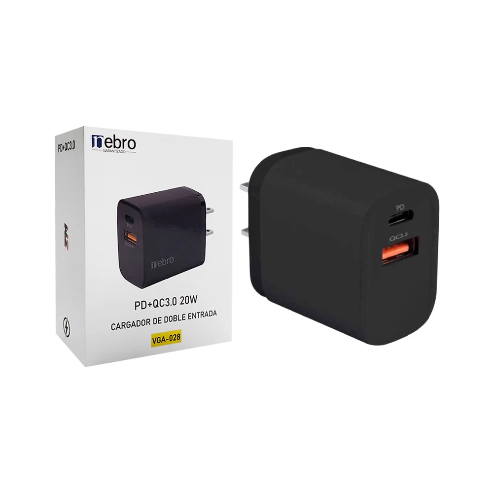 Cubo cargador nebro de doble entrada con entrada usb y puerto tipo-c,…