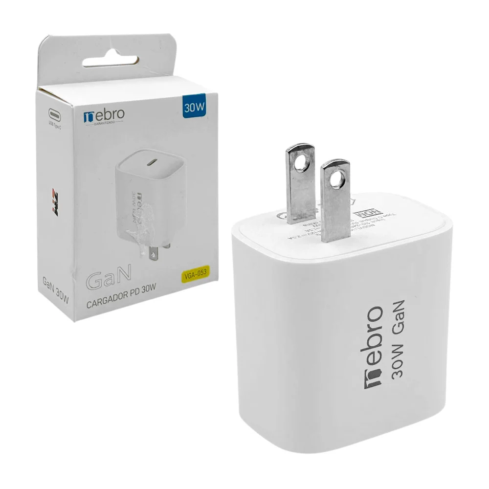 Cubo cargador nebro de carga rapida con entrada usb tipo c, 30w