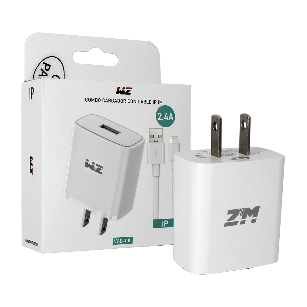 Combo cargador con cable tipo lightning de 1 metro para carga 2.4a, v…