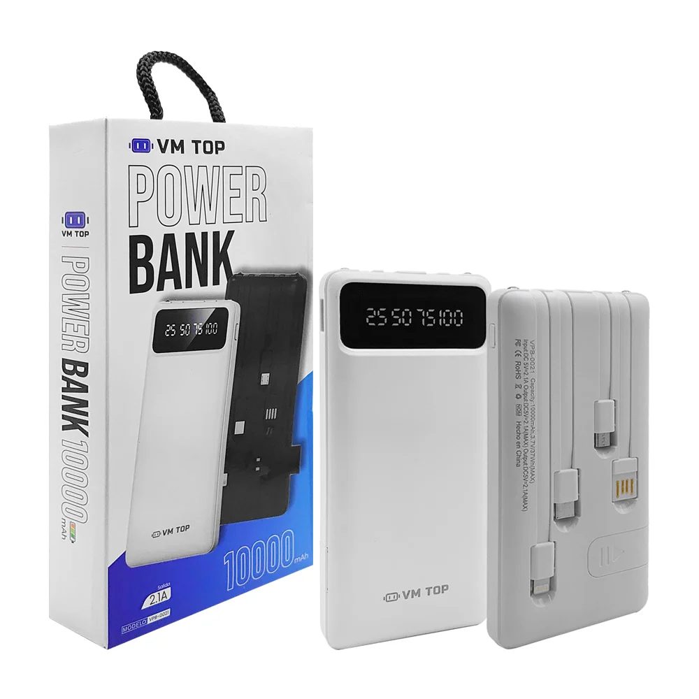 Power bank / batería portátil con cables usb, v8, tipo c y lightning,…