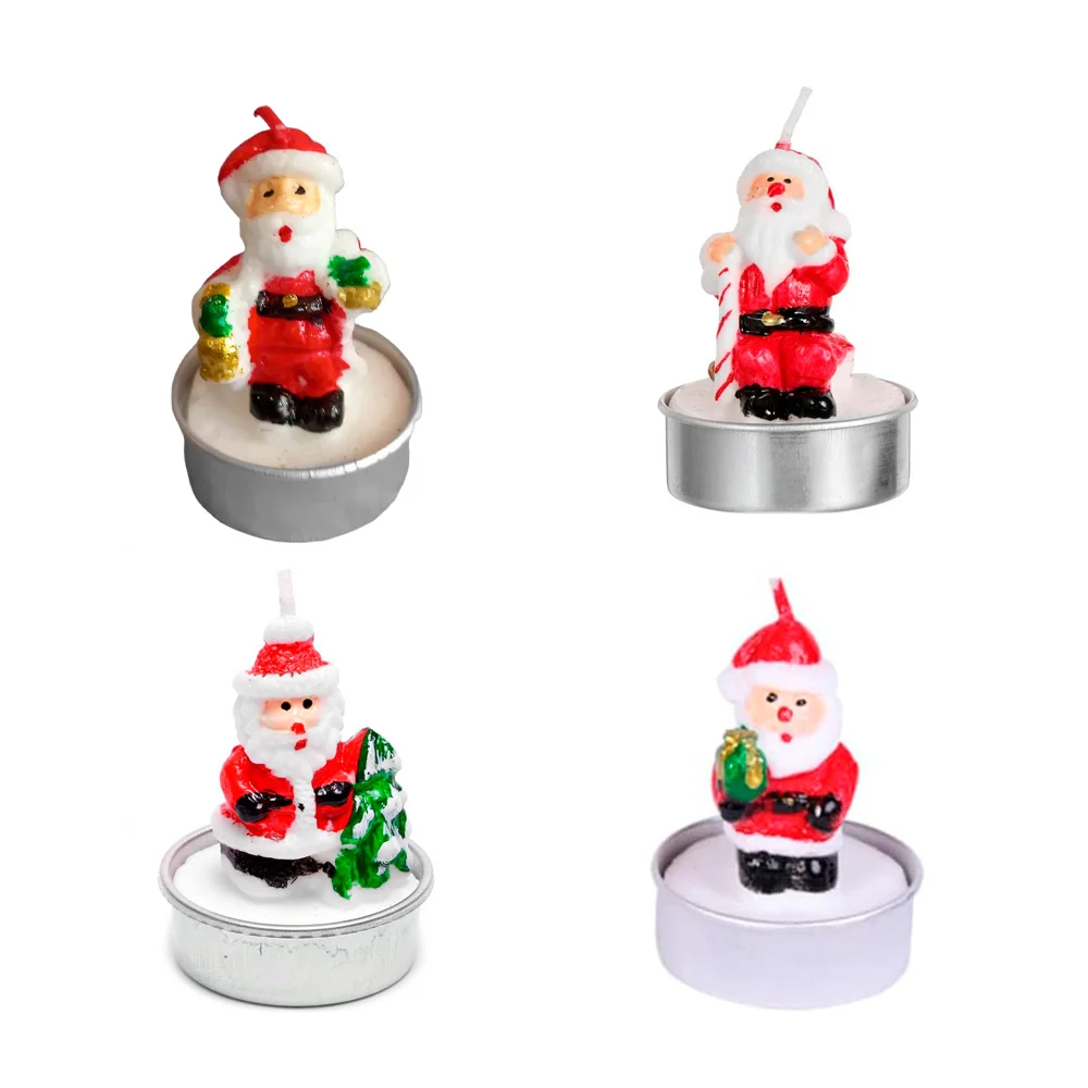 1pza Vela pequeña de cera en forma santa claus con base metálica, 6cm…