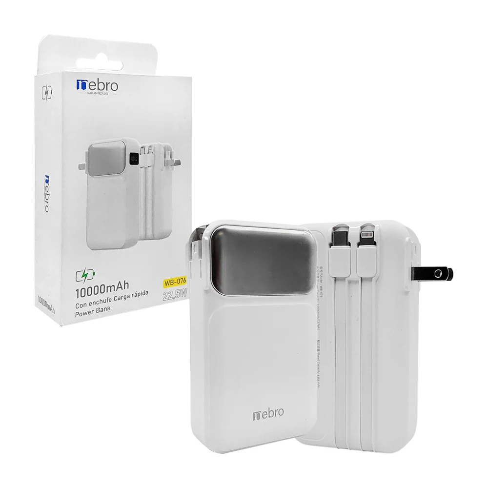 Power bank / batería portátil blanca con puertos usb, usb-c + cable t…