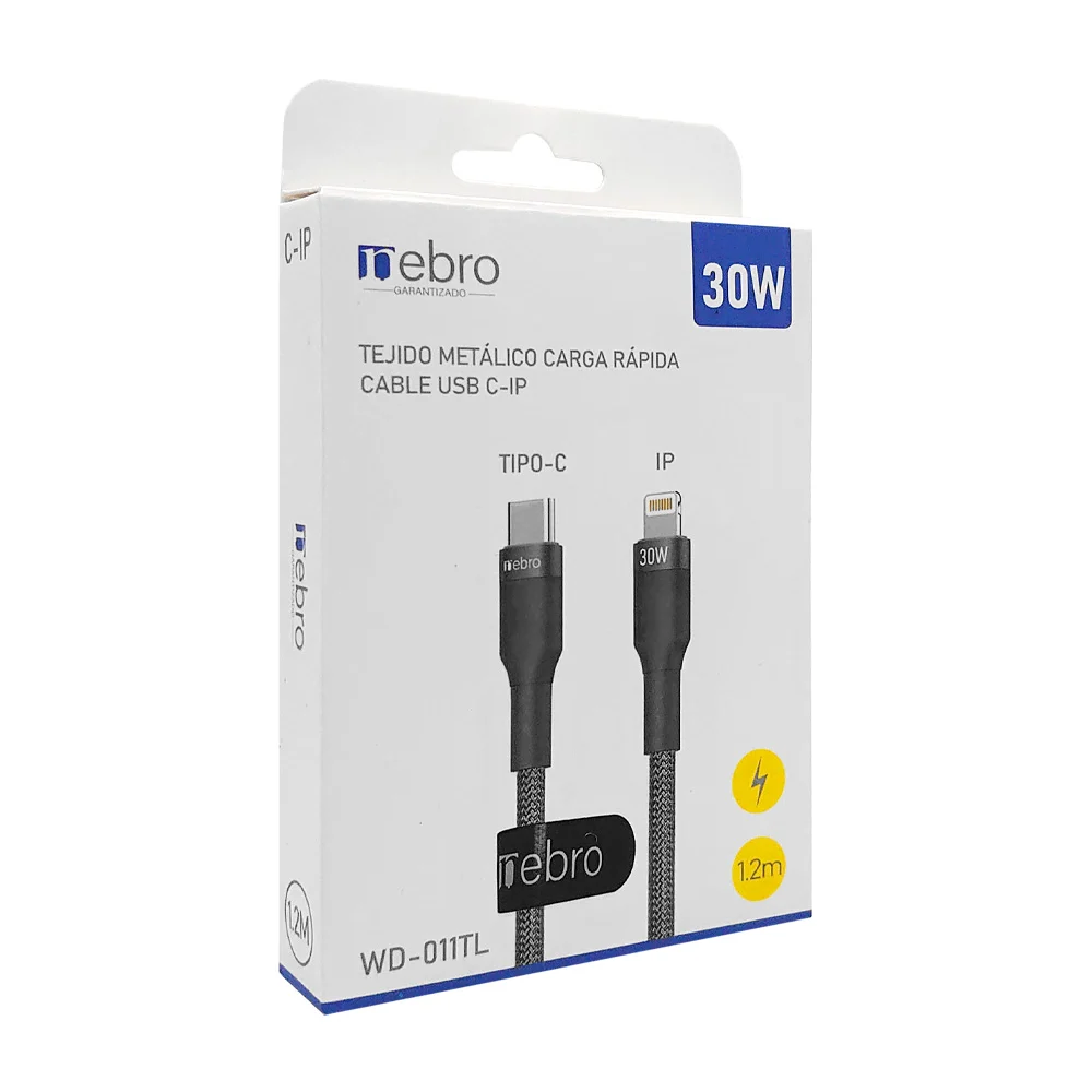Cable cargador tipo cuerda de 1.2 metros con entrada lightning a tipo…