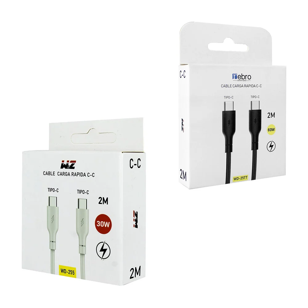 Cable w&z con entrada tipo c a tipo c de 2 metro para carga rápida, 6…