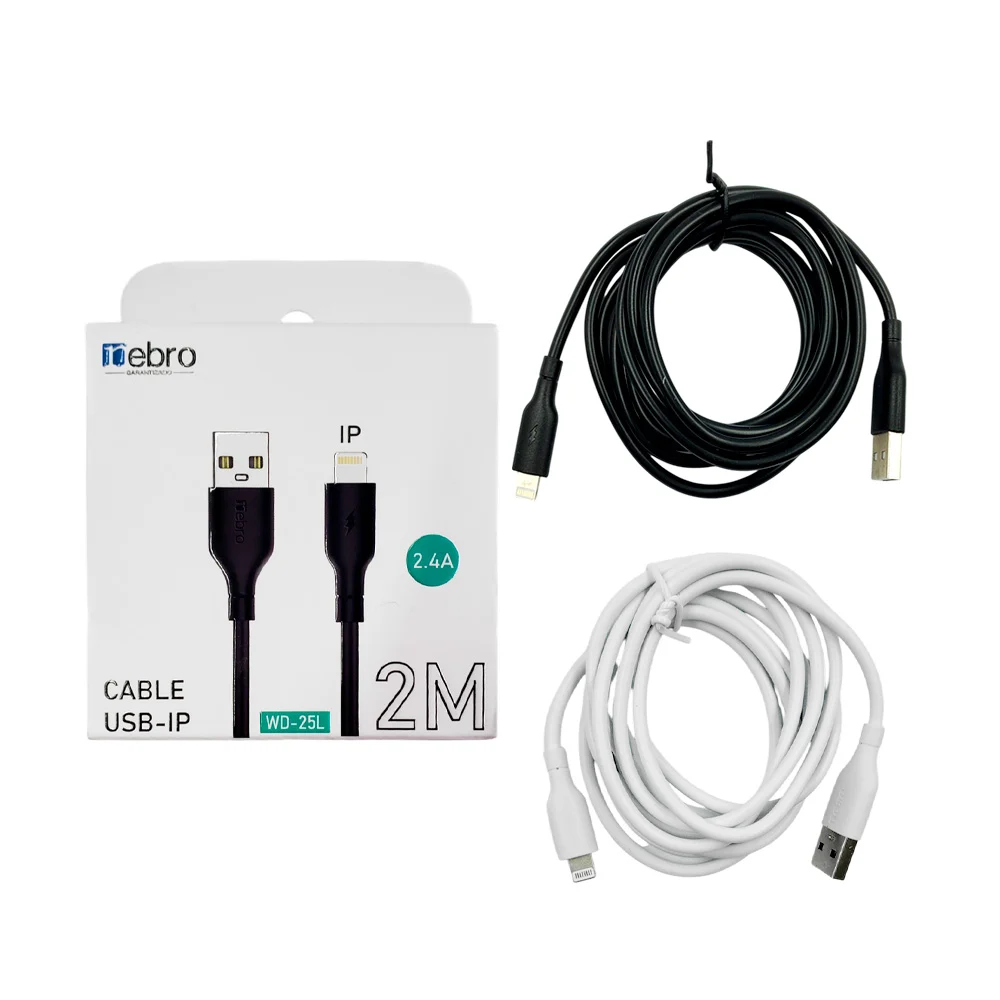 Cable nebro con entrada lightning iphone a usb de 2 metros para carga…