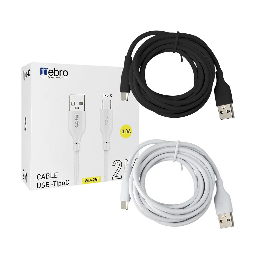 Cable de carga nebro con entrada usb a tipo c de 2 metros, 3.0a / w&z…