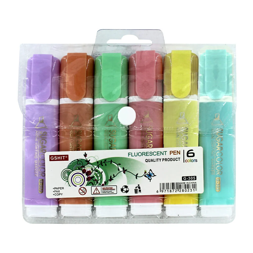 Paquete con 6 marcatextos sugar color fluorescentes o pasteles, varie…