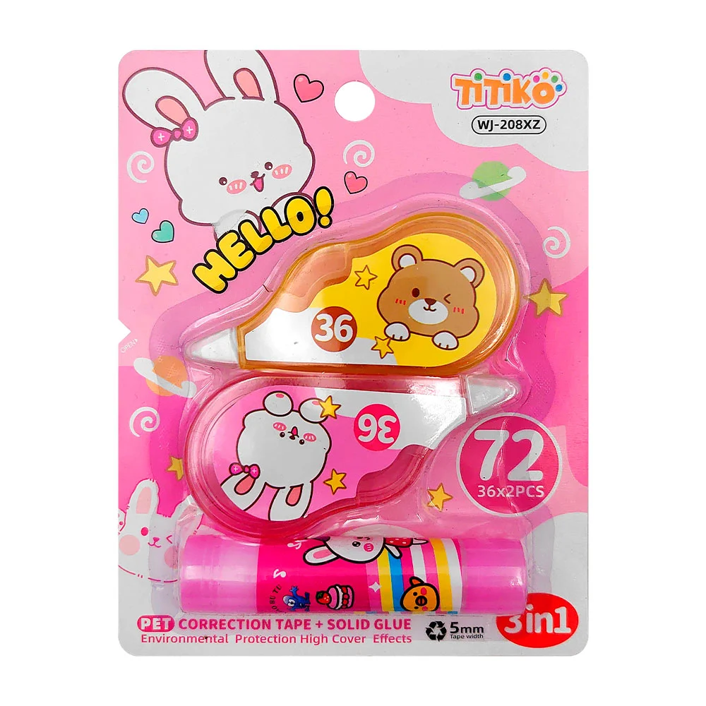 Kit de papelería infantil con 2 correctores de cinta y 1 lápiz adhesi…