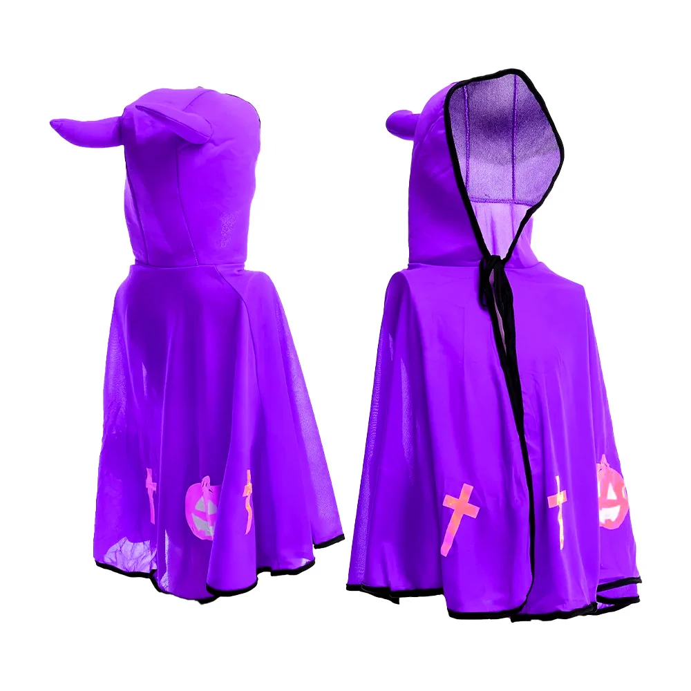 Capa para disfraz infantil con cuernos + estampado de calabazas y cru…