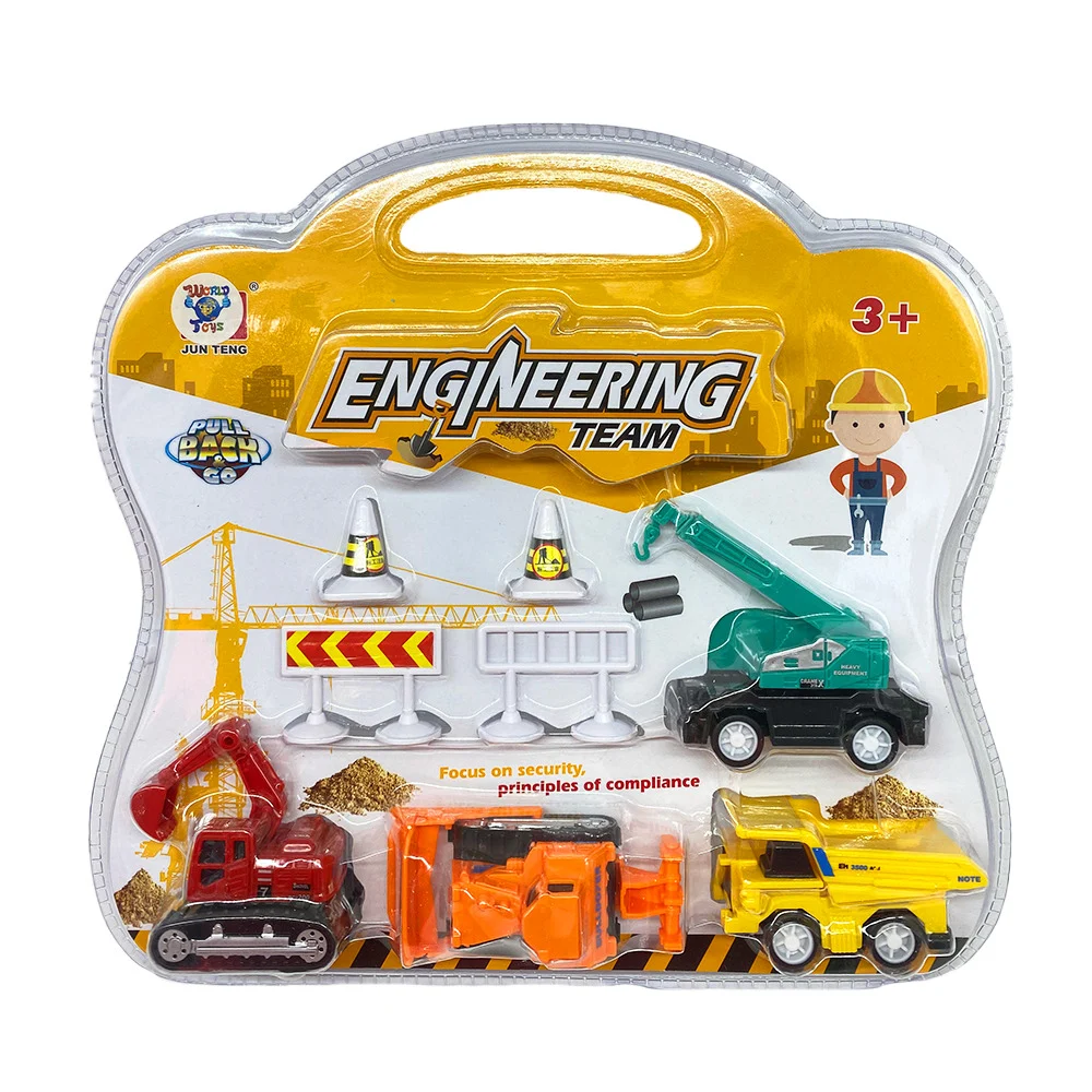 Set de 4 camiones de juguete para construcción con accesorios, varied…