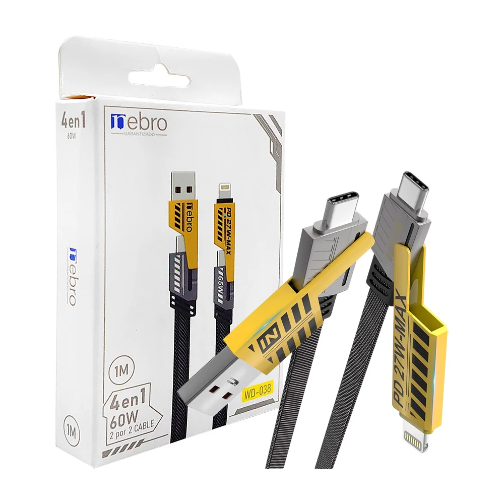 Cable cargador 4 en 1 con entrada lightning o tipo-c a usb o tipo-c d…