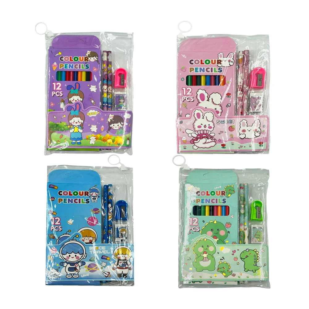 Set de papeleria infantil con 2 lápices, borrador, sacapuntas y caja …