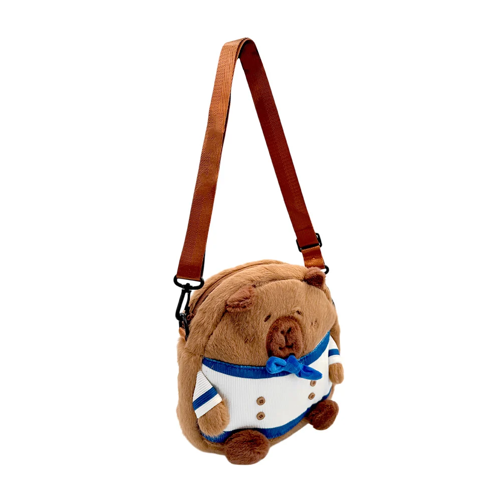 Bolsa pequeña infantil redonda afelpada con diseño de capibara con tr…