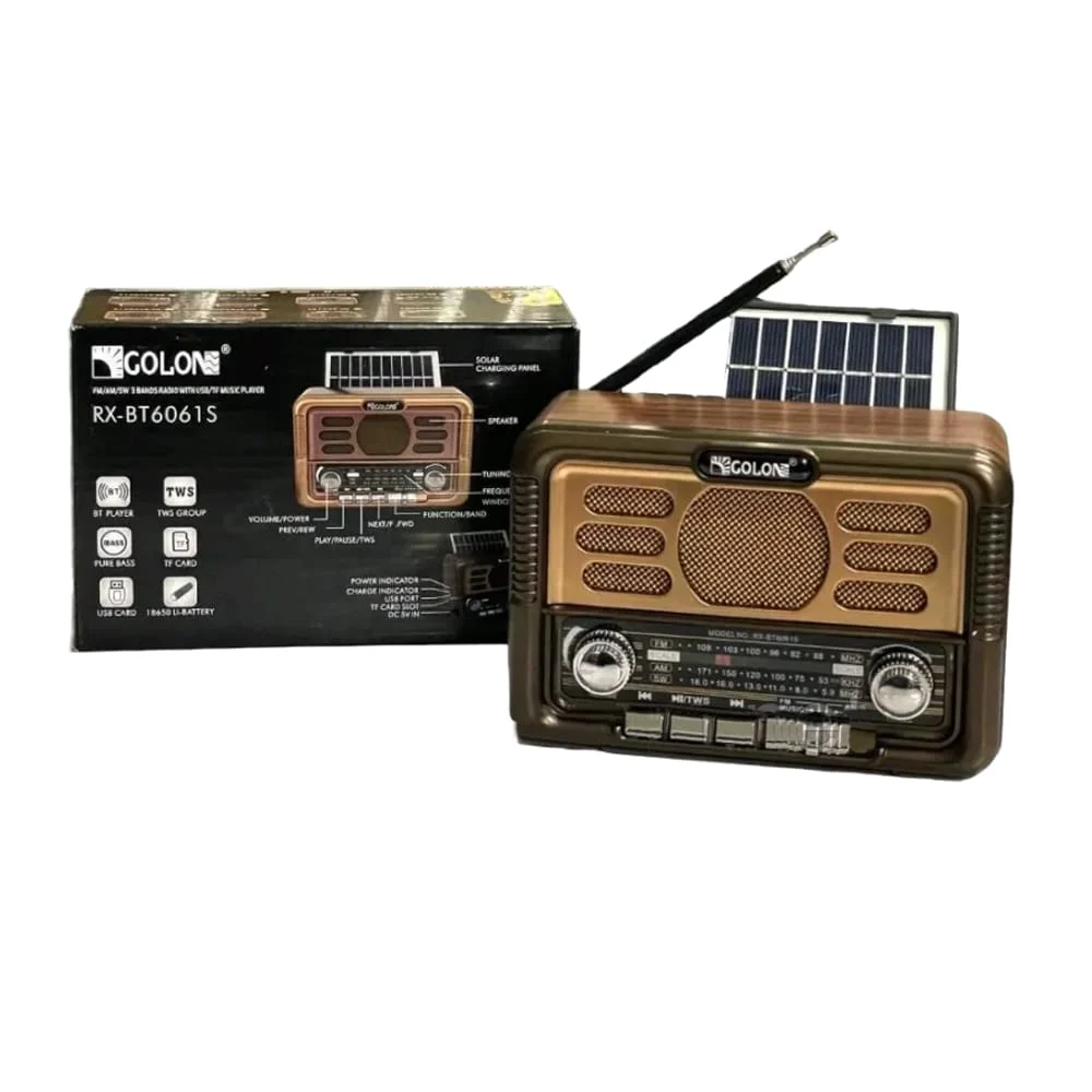 Bocina radio fm/am/sw con panel solar + entrada para usb y tf, varied…