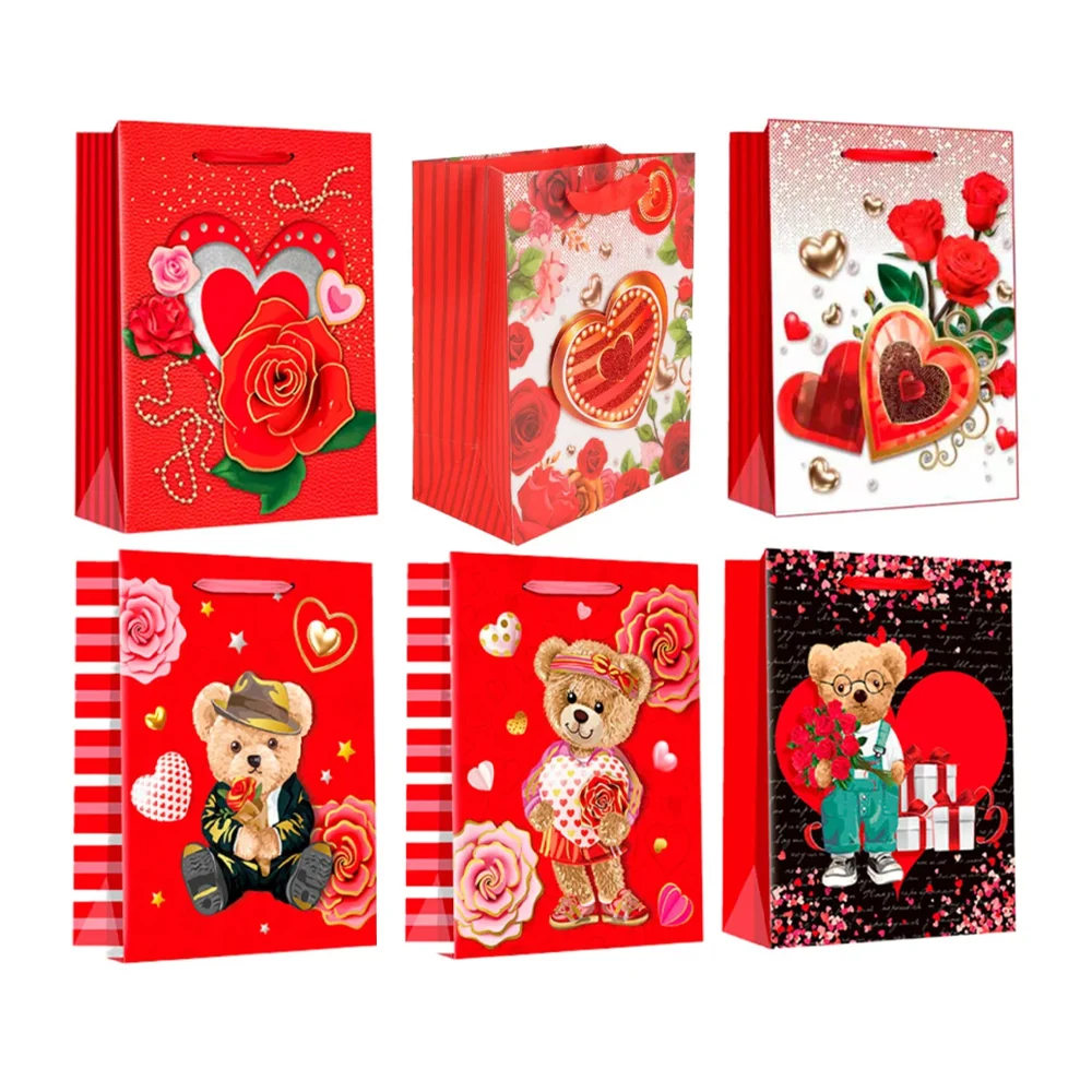 Bolsa de regalo chica de diseño de san valentín, rosas, osos o corazo…