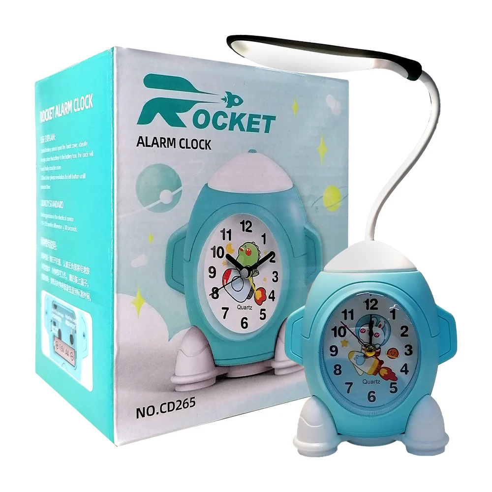 Reloj con alarma en forma de cohete y lámpara flexible, variedad de c…