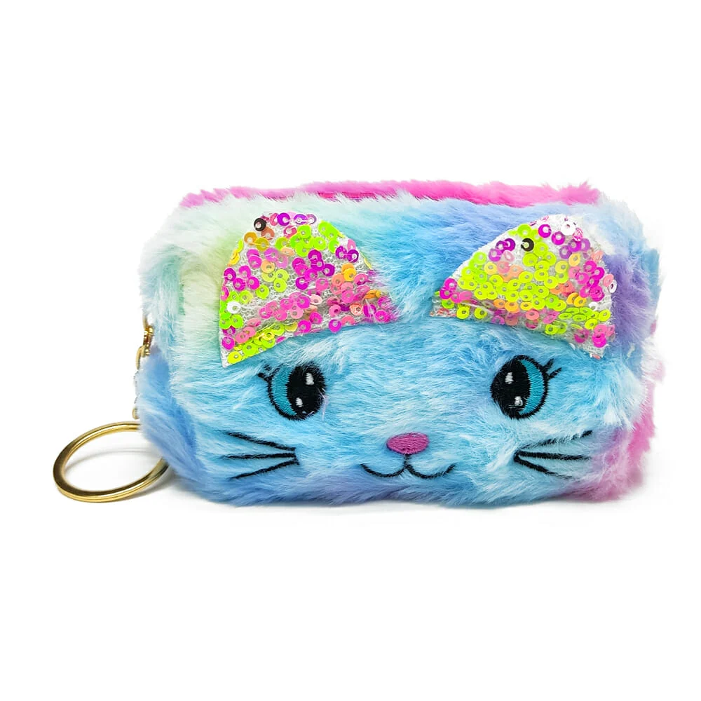 1pza Monedero chico rectangular afelpado con orejas y carita de gato,…