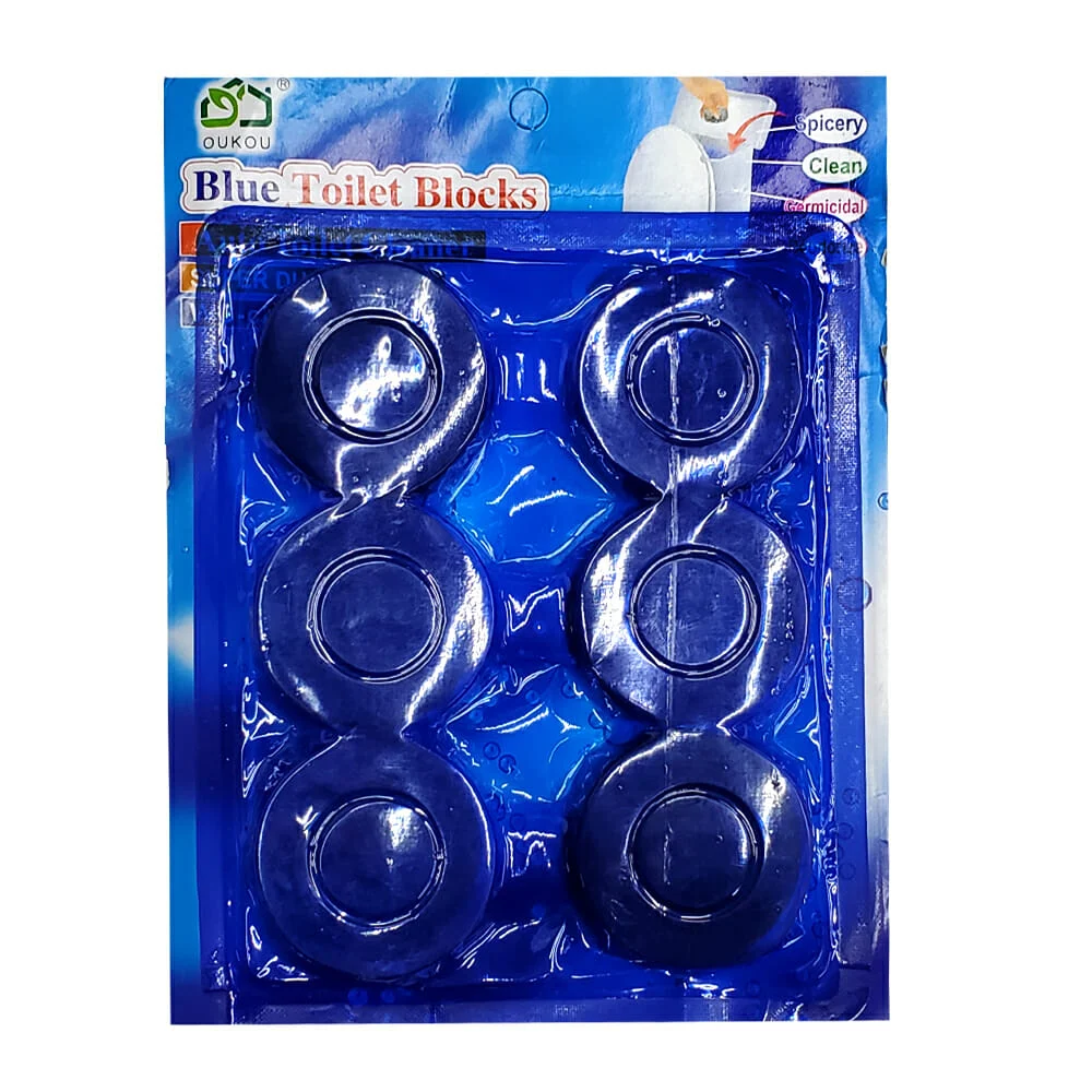 Blíster con 6 pastillas redondas azules oukou para baño, 4cm / jx-004