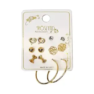 Paquete con 6 pares de aretes roslynd, variedad de diseños y colores …