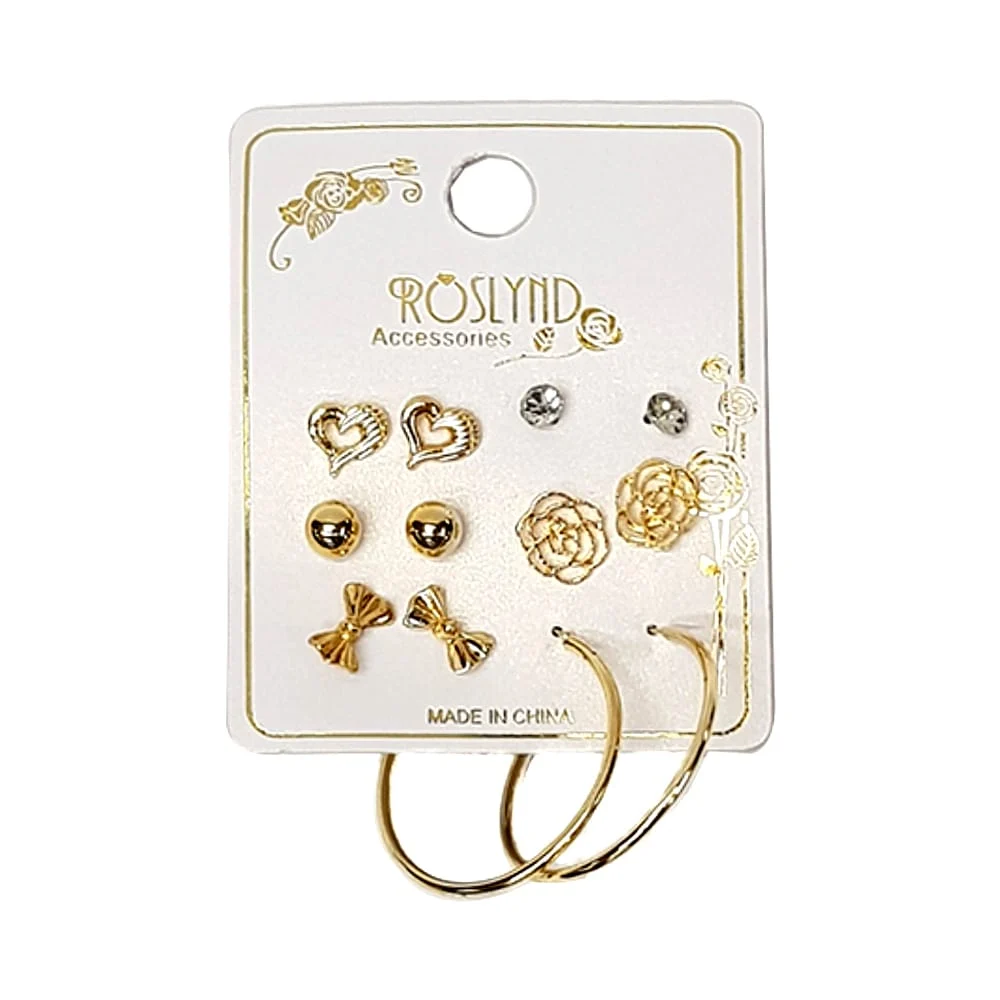 Paquete con 6 pares de aretes roslynd, variedad de diseños y colores …
